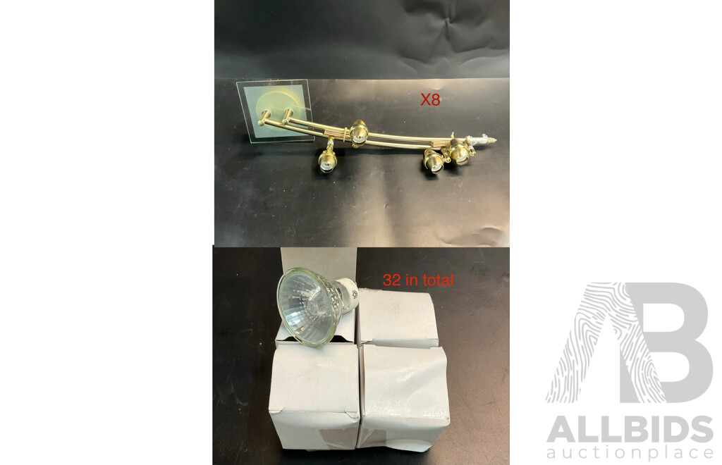 GU10 Adjustable Brass  4 Lights Spotlight - Lot of 8 ( with 32 Light Bulbs )