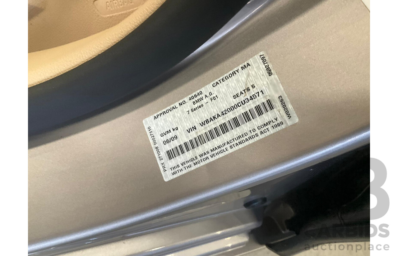 6/2009 BMW 740i F01 4d Sedan Kashmir Silver Metallic Turbo 3.0L