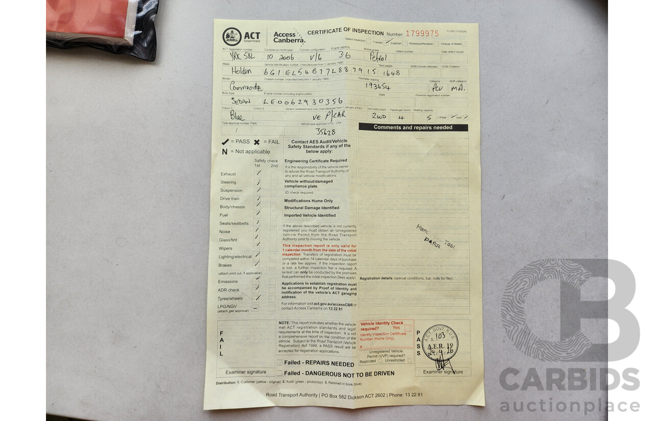 10/2006 Holden Berlina  VE 4d Sedan Blue 3.6L