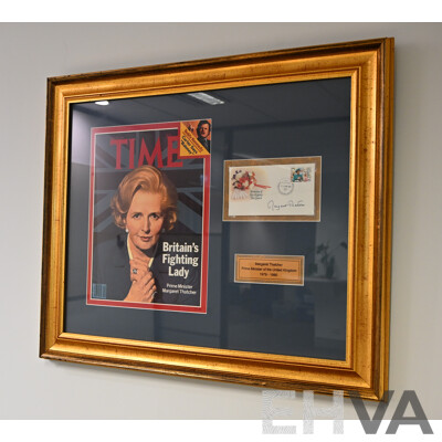 L18 - Margaret Thatcher Framed Signature and Time Magazine Cover