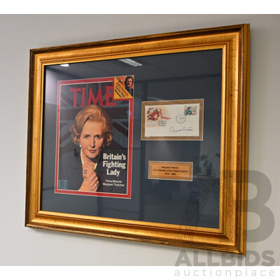 L18 - Margaret Thatcher Framed Signature and Time Magazine Cover