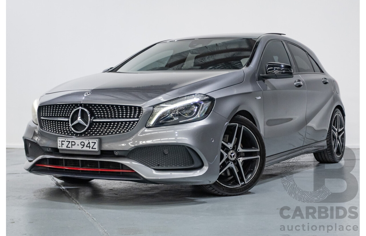 8/2017 Mercedes-Benz A250 Sport 4MATIC (AWD) 176 MY17.5 5D Hatchback Mountain Grey Metallic Turbo 2.0L