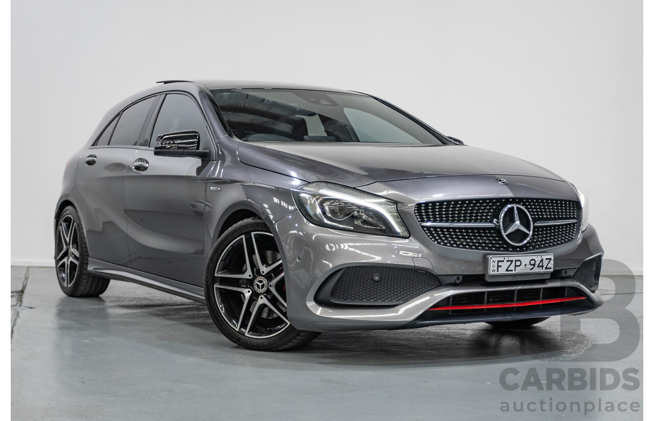 8/2017 Mercedes-Benz A250 Sport 4MATIC (AWD) 176 MY17.5 5D Hatchback Mountain Grey Metallic Turbo 2.0L
