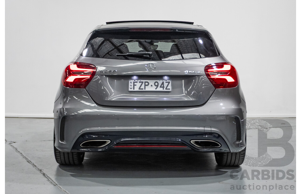 8/2017 Mercedes-Benz A250 Sport 4MATIC (AWD) 176 MY17.5 5D Hatchback Mountain Grey Metallic Turbo 2.0L