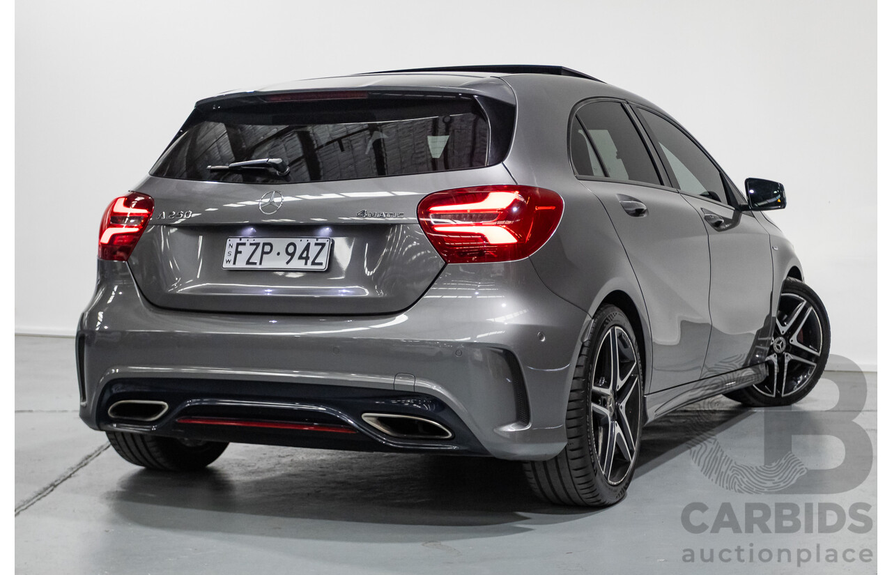 8/2017 Mercedes-Benz A250 Sport 4MATIC (AWD) 176 MY17.5 5D Hatchback Mountain Grey Metallic Turbo 2.0L
