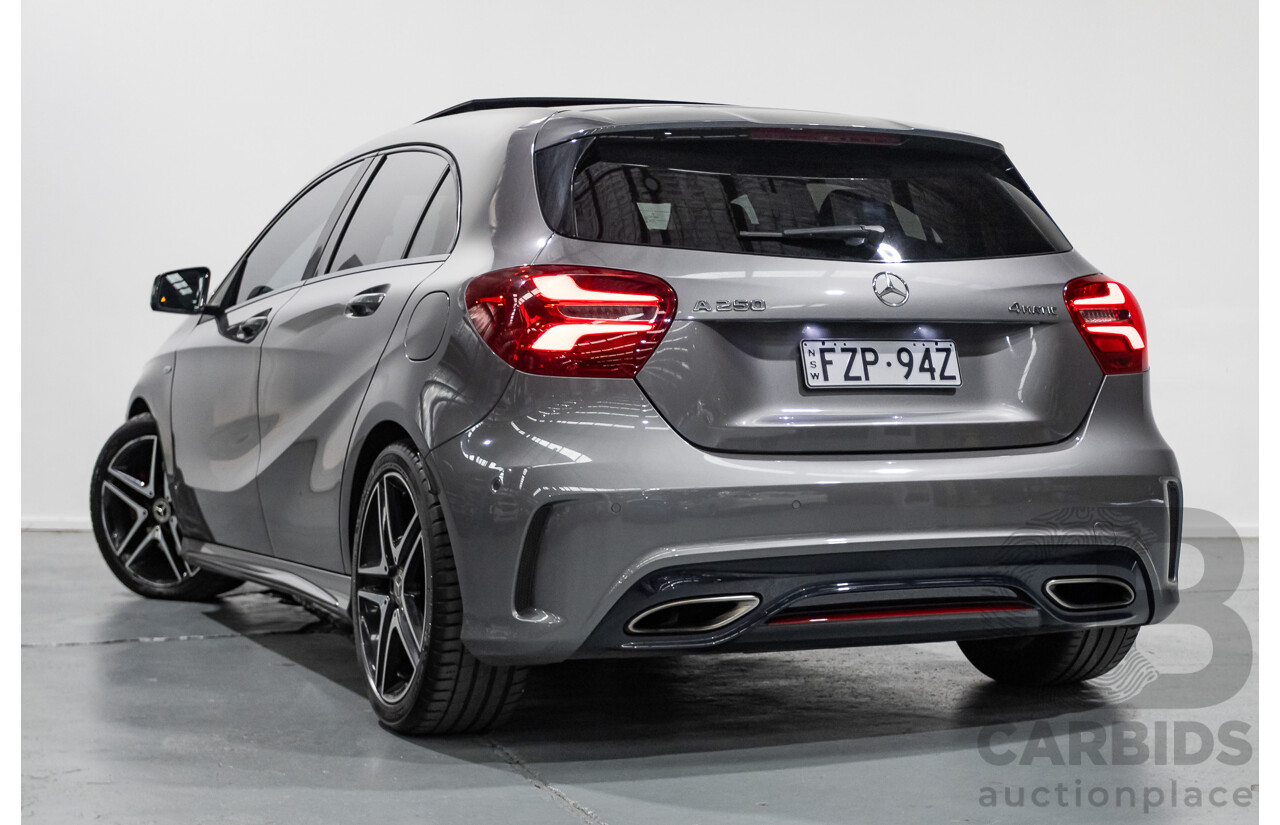 8/2017 Mercedes-Benz A250 Sport 4MATIC (AWD) 176 MY17.5 5D Hatchback Mountain Grey Metallic Turbo 2.0L