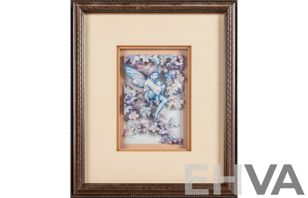Artist Unknown, (20th Century), Sloe Fairy Resting, Original Vintage 3D Paper Tole, 35 x 30 cm (frame)