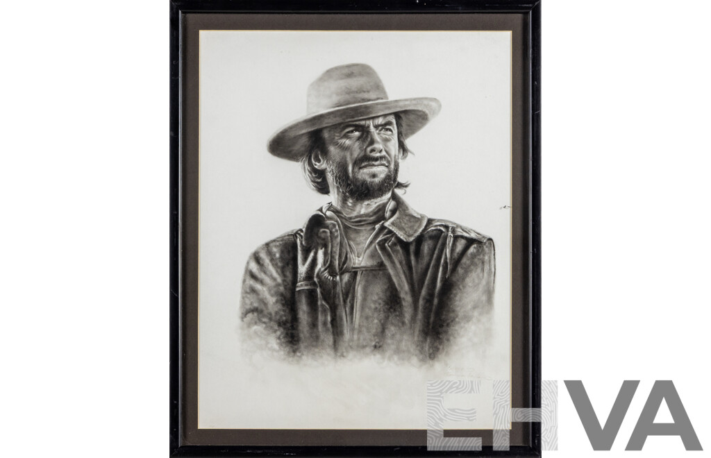 Artist Unknown, (20th Century), Portrait of Clint Eastwood in The Outlaw Josey Wales (1976), Original Sketch (1993), 54 x 44 cm (frame)