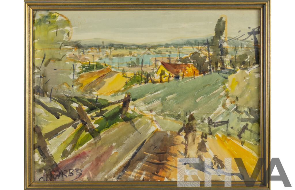 Signed Indistinctly, (20th Century), View to the Water, Original Vintage Watercolour on Paper, 53 x 68 cm (frame)