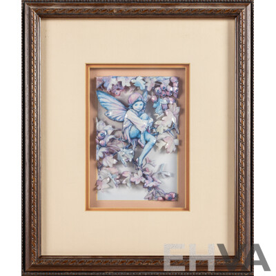 Artist Unknown, (20th Century), Sloe Fairy Resting, Original Vintage 3D Paper Tole, 35 x 30 cm (frame)