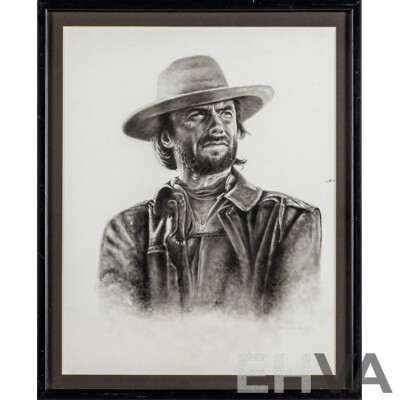 Artist Unknown, (20th Century), Portrait of Clint Eastwood in The Outlaw Josey Wales (1976), Original Sketch (1993), 54 x 44 cm (frame)