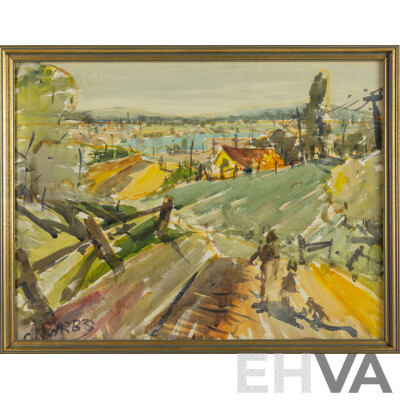 Signed Indistinctly, (20th Century), View to the Water, Original Vintage Watercolour on Paper, 53 x 68 cm (frame)