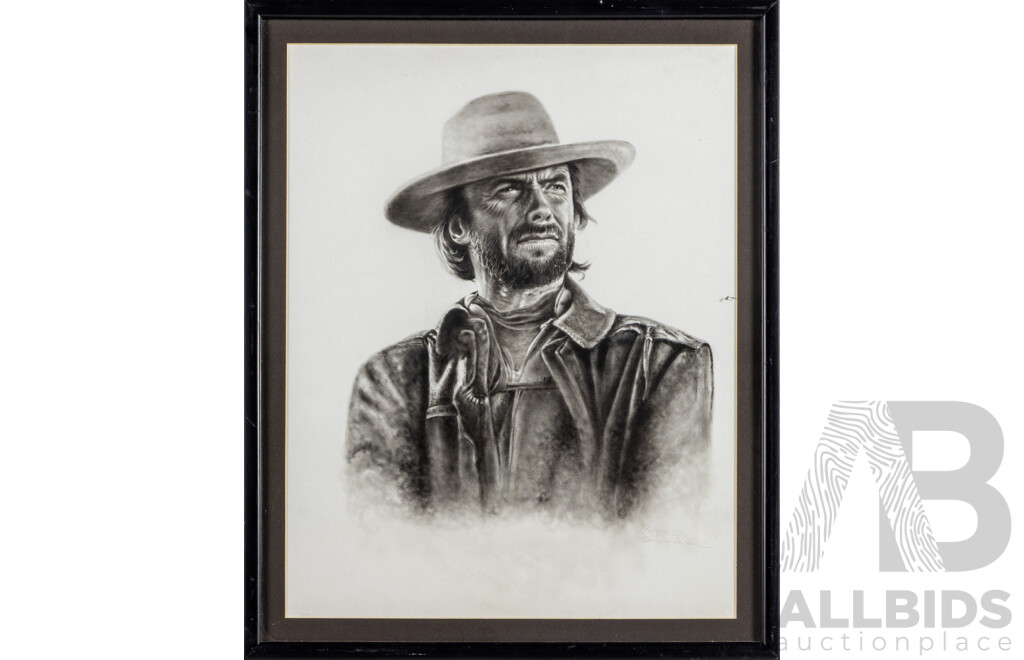 Artist Unknown, (20th Century), Portrait of Clint Eastwood in The Outlaw Josey Wales (1976), Original Sketch (1993), 54 x 44 cm (frame)