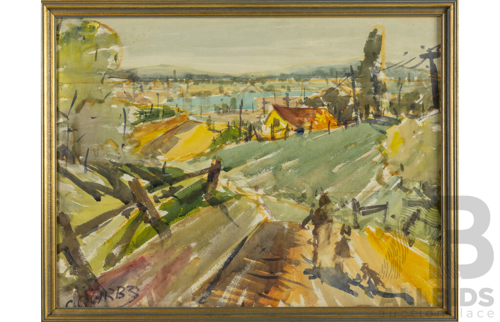Signed Indistinctly, (20th Century), View to the Water, Original Vintage Watercolour on Paper, 53 x 68 cm (frame)