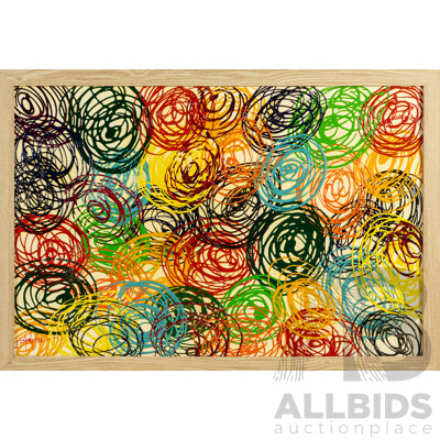 Jack Shahine (20th Century, Australian), Circular Abstract, Original Mid-Century Style Acrylic & Enamel on Canvas, 66 x 97 cm (frame)