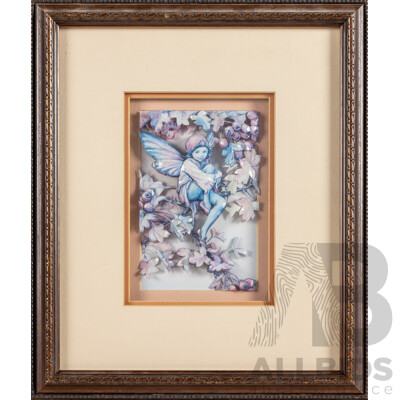 Artist Unknown, (20th Century), Sloe Fairy Resting, Original Vintage 3D Paper Tole, 35 x 30 cm (frame)