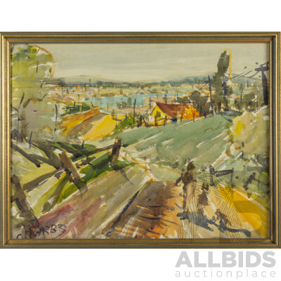 Signed Indistinctly, (20th Century), View to the Water, Original Vintage Watercolour on Paper, 53 x 68 cm (frame)