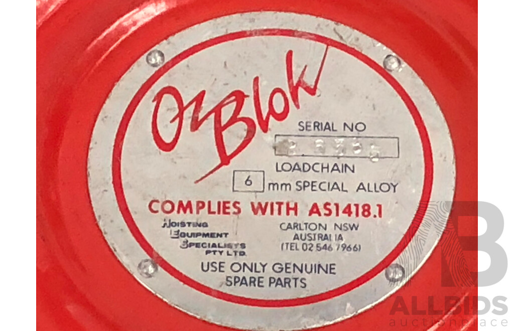 Oz Blok One Tonne Chain Lift Block and Tackle