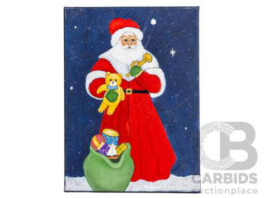 Jill O'Brien (20th Century, Australian), Lot of Seven Christmas Themed Oil on Wood and Canvas Panels, 40H x 30W cm (largest) (7)