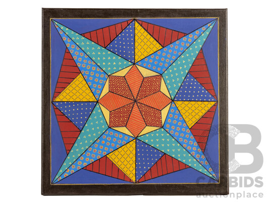 1661355 · Jill O'Brien (20th Century, Australian), Festive Folk Star, Star of Promise & Compass Star, Lovely Trio of Original Quilt Design Inspired Oil on Canvases, 40 X 40 Cm (3)