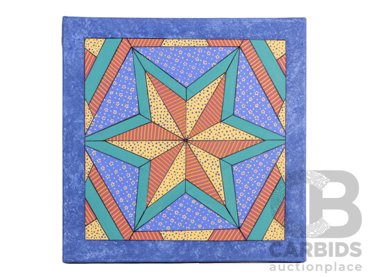 1661378 · Jill O'Brien (20th Century, Australian), Morning Star, Symmetry in Purple, Nice Trio of Original Quilt Design Inspired Oil on Canvases, 45 X 45 Cm (largest) (3)