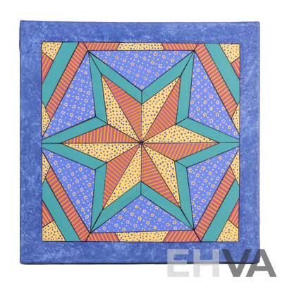 Jill O'Brien (20th Century, Australian), Morning Star, Symmetry in Purple, Nice Trio of Original Quilt Design Inspired Oil on Canvases, 45 X 45 Cm (largest) (3)