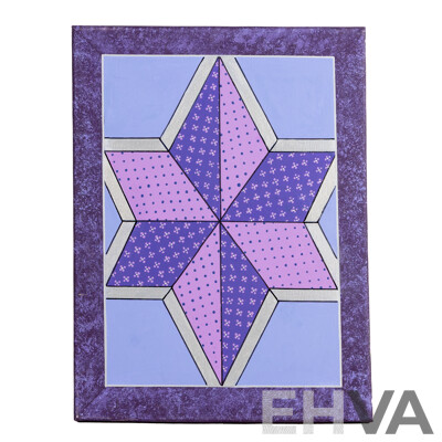 Jill O'Brien (20th Century, Australian), Morning Star, Symmetry in Purple, Nice Trio of Original Quilt Design Inspired Oil on Canvases, 45 X 45 Cm (largest) (3)