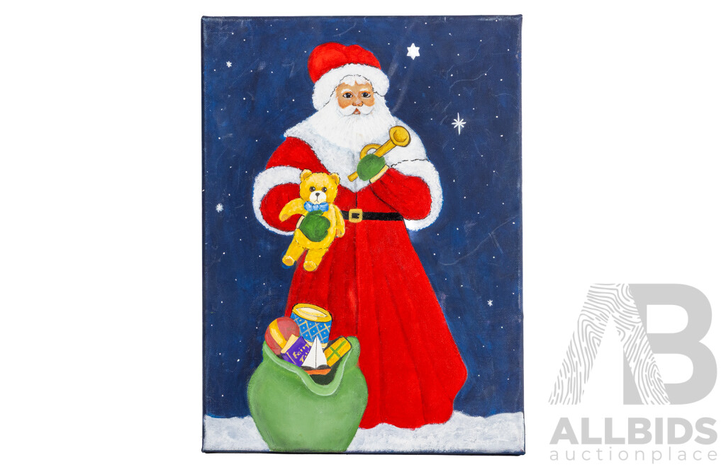 Jill O'Brien (20th Century, Australian), Lot of Seven Christmas Themed Oil on Wood and Canvas Panels, 40H x 30W cm (largest) (7)