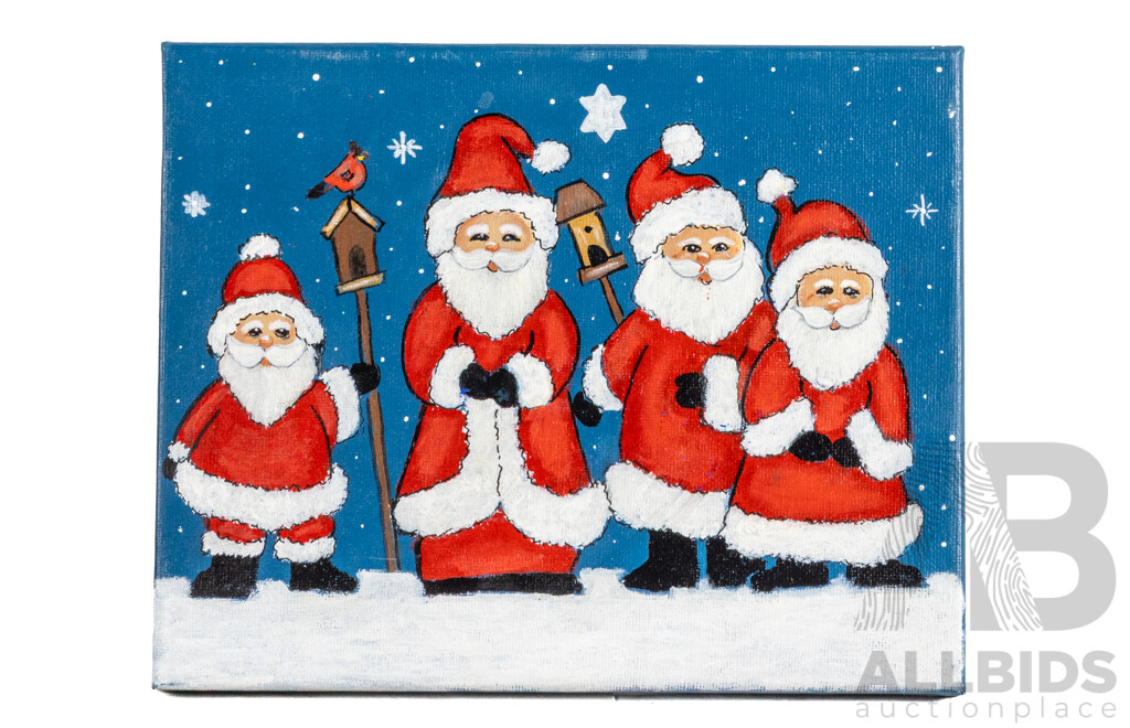 Jill O'Brien (20th Century, Australian), Lot of Seven Christmas Themed Oil on Wood and Canvas Panels, 40H x 30W cm (largest) (7)