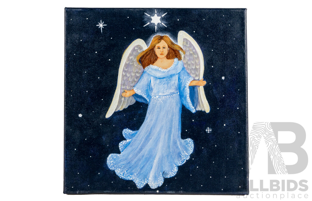Jill O'Brien (20th Century, Australian), Lot of Nine Varied Flower, Angel and Other Themed Art on Canvas Panels & Ten Frog, Bird, Cartoon and Other on Wood Panels, Original Oils, 40H x 30W cm (largest) (19)