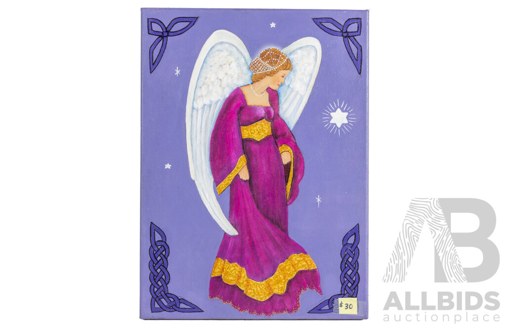 Jill O'Brien (20th Century, Australian), Lot of Nine Varied Flower, Angel and Other Themed Art on Canvas Panels & Ten Frog, Bird, Cartoon and Other on Wood Panels, Original Oils, 40H x 30W cm (largest) (19)