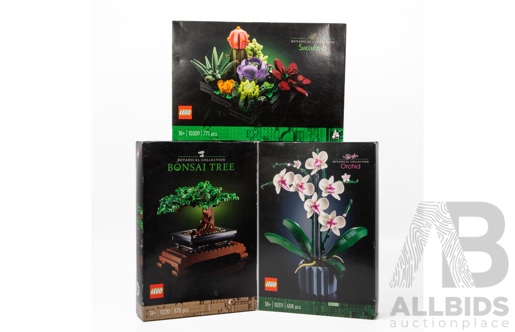 Set of 3 Boxed Lego From the Botanical Collection Including Orchid, Succulents and Bonsai Tree