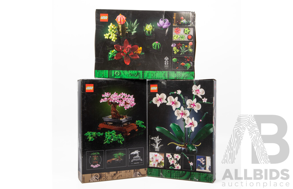 Set of 3 Boxed Lego From the Botanical Collection Including Orchid, Succulents and Bonsai Tree