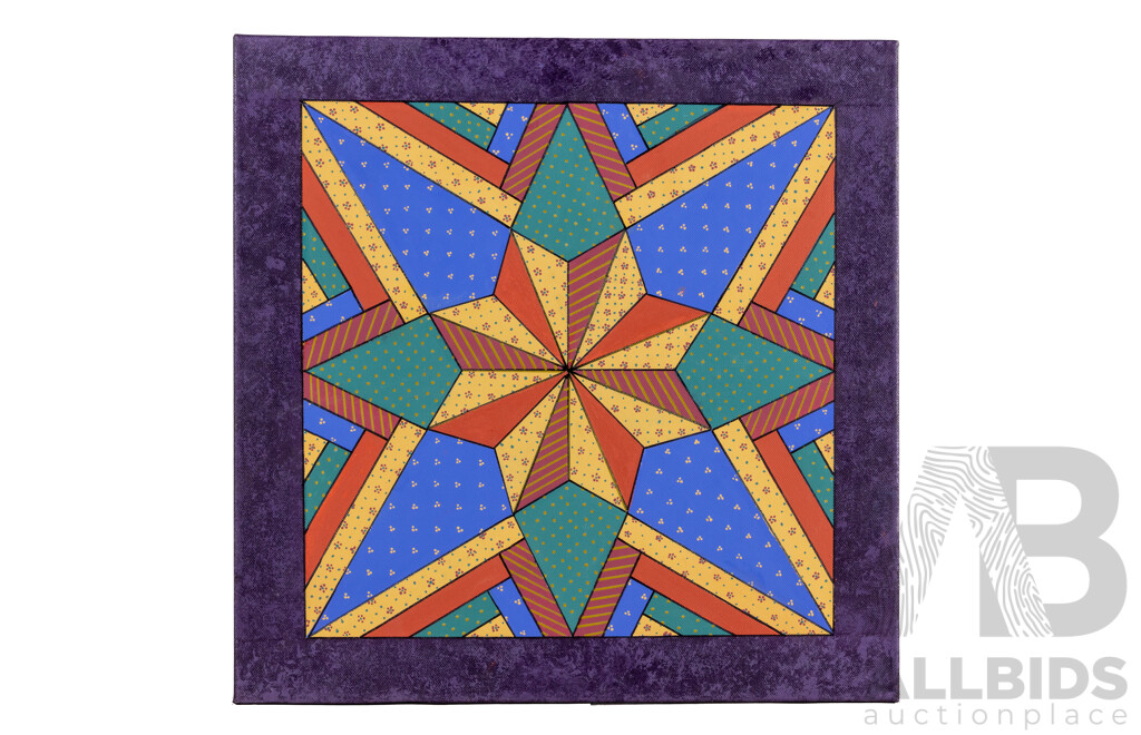 Julie O'Brien (20th Century, Australian), Woven Star I and II, Pair of Original Quilt Design Inspired Oil on Canvases, 50 x 50 cm (2)