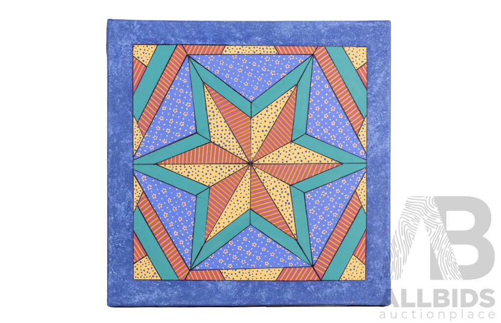Julie O'Brien (20th Century, Australian), Morning Star, Symmetry in Purple, Nice Trio of Original Quilt Design Inspired Oil on Canvases, 45 x 45 cm (largest) (3)