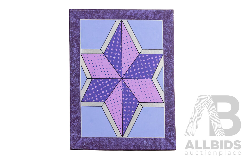 Julie O'Brien (20th Century, Australian), Morning Star, Symmetry in Purple, Nice Trio of Original Quilt Design Inspired Oil on Canvases, 45 x 45 cm (largest) (3)