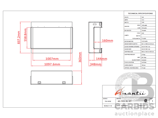 1661770 · Amantii (40-TRV-XL-XT) Tru View XT XL Smart 40-Inch Electric Fireplace *Brand New