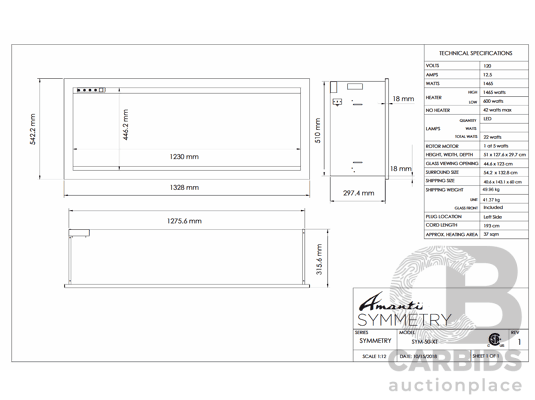 1661761 · Amantii (SYM-50-XT) Symmetry XT 50-Inch Smart Electric fireplace *Brand New