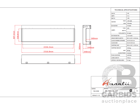 Amantii Tru View XL XT 3 Sided Glass Electric Fireplace (88-TRV-XL-XT)