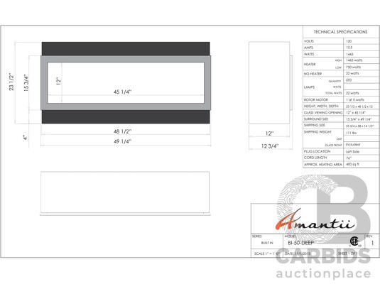 Amantii BI-50-DEEP Smart Electric Fireplace (BI-50-DEEP)