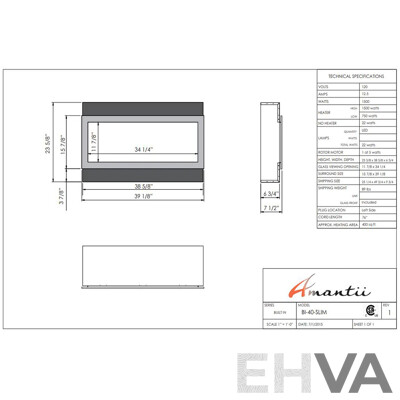 Amantii BI-40-SLIM 40-Inches Panorama Slim Electric Fireplace (BI-40-SLIM)