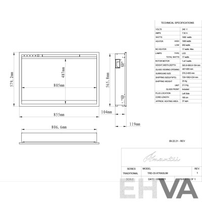 Amantii TRD Xtra Slim Electric Fireplace (TRD-33-Xtraslim)