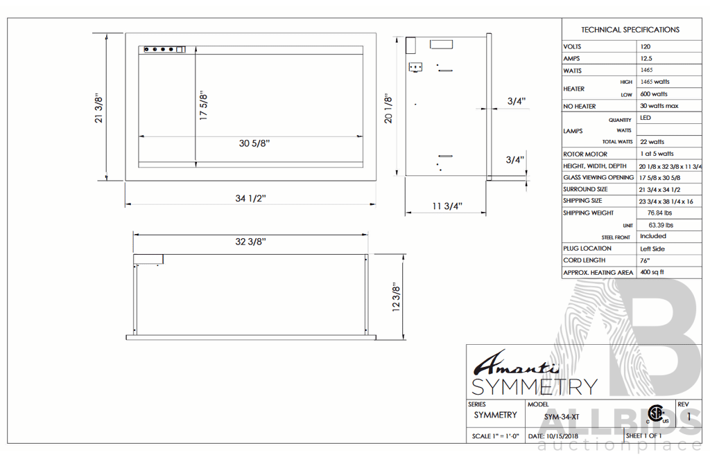 Amantii Symmetry XT Series Electric Heater (SYM-34-XT)