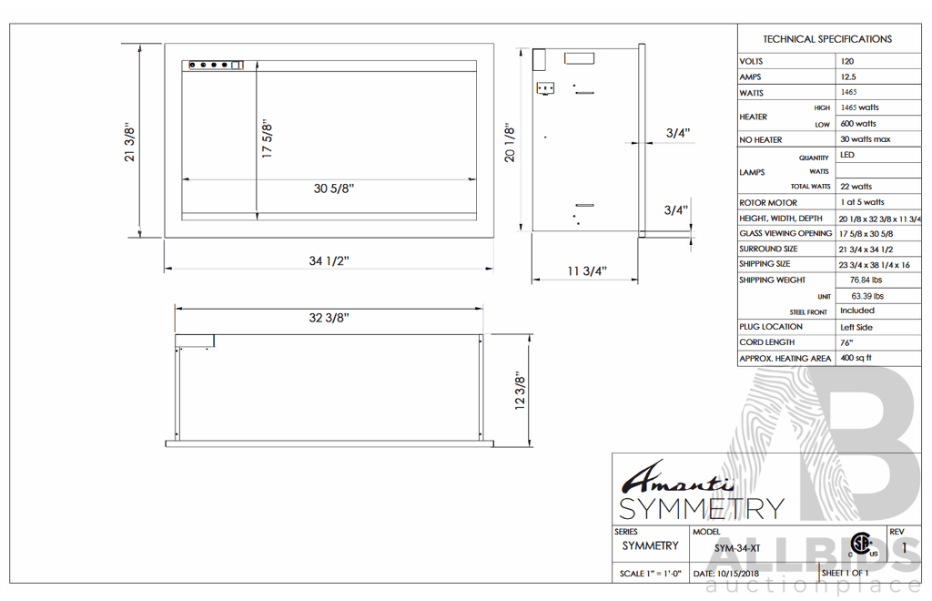 Amantii Symmetry XT Series Electric Heater (SYM-34-XT)