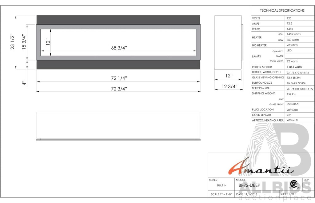 Amantii Panorama BI DEEP Smart Electric Fireplace  (BI-72-DEEP)