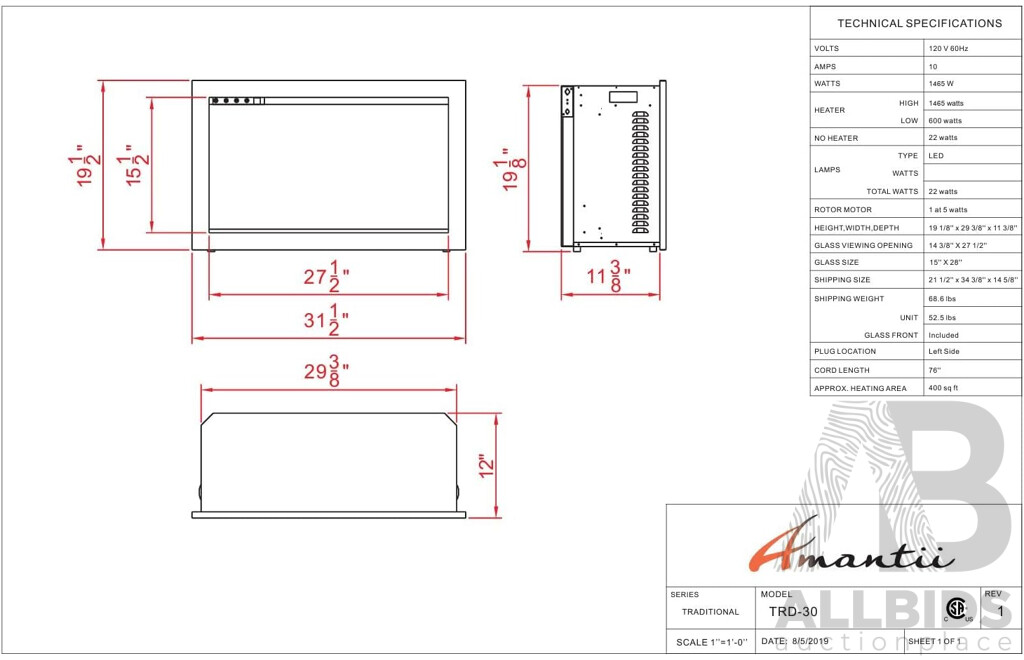 Amantii Electric Fireplace Insert  (TRD-30)