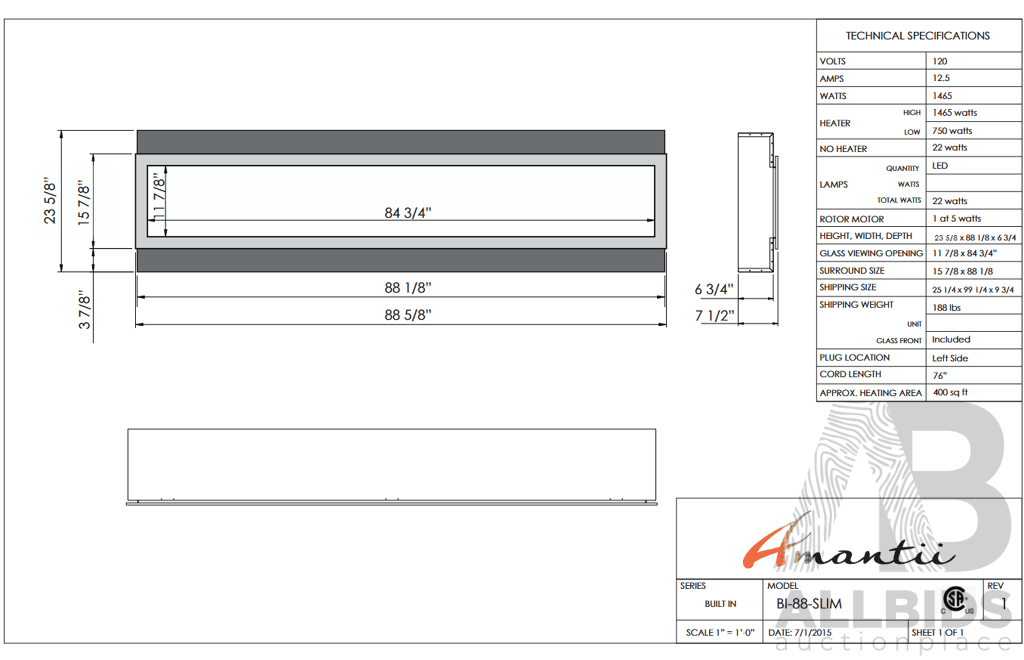 Amantii BI-88-SLIM Smart Electric Fireplace (BI-88-SLIM)