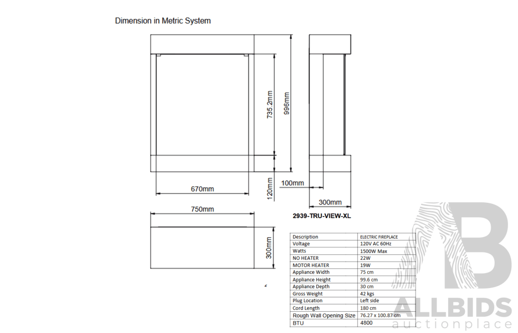 Amantii 3 Sided Glass Built in Electric Fireplace (2939-TRU-VIEW-XL)