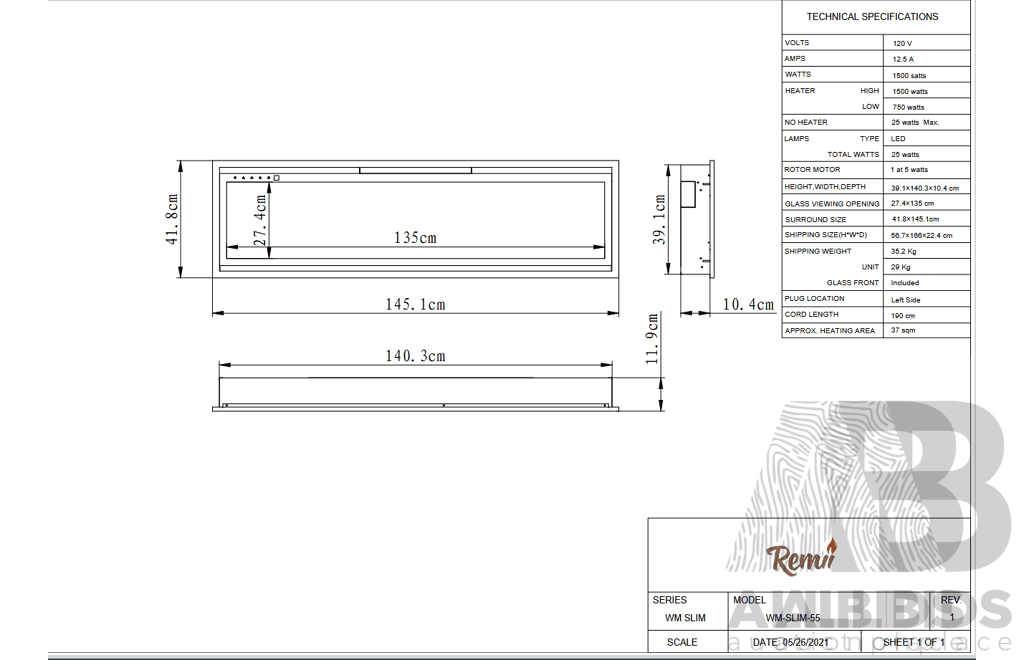 Remii WM-SLIM Smart Electric Fireplace (WM-SLIM-55)