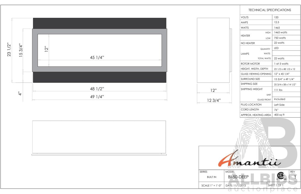 Amantii BI-50-DEEP Smart Electric Fireplace (BI-50-DEEP)